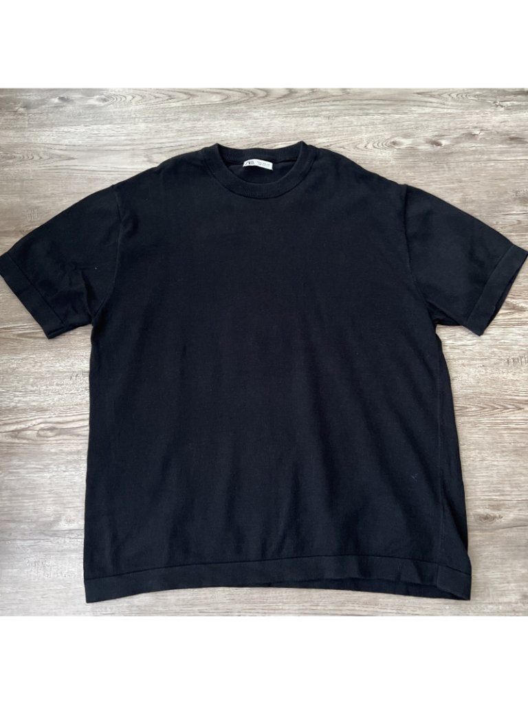 Zara Free Paradise Graphic Short Sleeve Sweater Black Crewneck Mens Medium